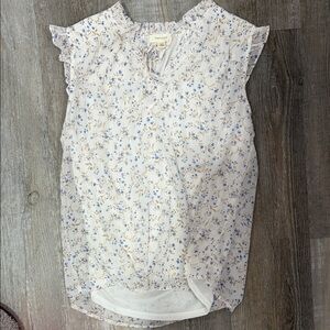Floral Sleeveless Blouse - White with Blue Floral
